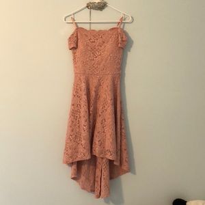 Light pink high low formal dress and neckless